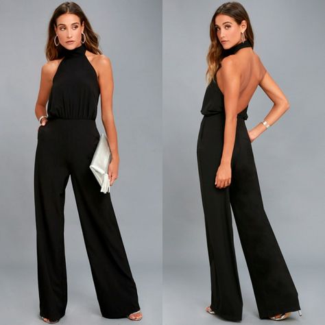 Halter Neck Suit, Black High Neck Jumpsuit With High Stretch, Chic Black High Neck Halter Top, Trendy Fitted Halter Neck Jumpsuit, High Stretch Black High Neck Jumpsuit, Black High-stretch High Neck Jumpsuit, High Neck Jumpsuit, Lulu Pants, Halter Neck Jumpsuit