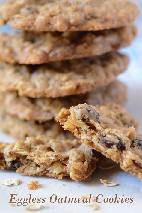 Eggless Oatmeal Cookies Oats Biscuits, Eggless Oatmeal Cookies, Cookies Eggless, Eggless Cookie, Egg Free Baking, Cookies Oatmeal, Eggless Cookies, Best Oatmeal Cookies, Breakfast Recipes Kids