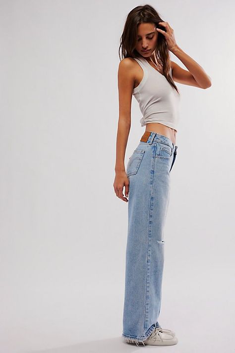 Women’s Loose Jeans, Best Basic Jeans, Loose Womens Jeans, Vintage Style Jeans, Garage Low Rise Jeans, Levis Light Wash Jeans, Free People Must Haves, Levi Blue Jeans, Low Rise Jeans Levis