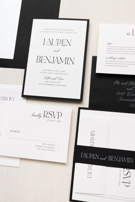 Modern Luxury Wedding Invitations.#WeddingInvitations #WeddingStationery #Invitation #WeddingPlanning #CustomInvitations Minimalist Wedding Invitation Elegant, Black Tie Wedding Invitations, Envelope Addressing Template, Ivory Wedding Invitations, Black And White Wedding Theme, Invite Ideas, White Wedding Theme, Black And White Wedding Invitations, Large Envelope