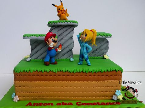 Super Smash Bros Cake Ideas, Smash Bros Cake, Super Smash Bros Cake, Super Smash Bros Party, Nintendo Cake, Gravity Cakes, Arcade Birthday Parties, Nintendo Party, 7th Birthday Cakes