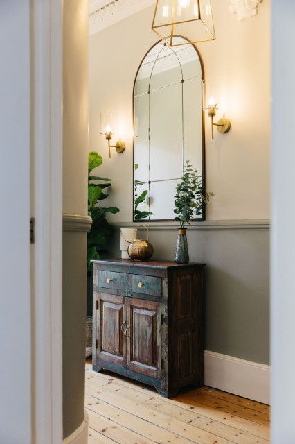 A modern refresh of a Victorian property - Transitional - Hallway & Landing - London - by My Bespoke Room | Houzz UK Transitional Hallway, Hallway Landing, Victorian Country House, Victorian Hallway, Online Design Services, Hallway Mirror, Narrow Hallway Decorating, Online Interior Design Services, Country House Interior