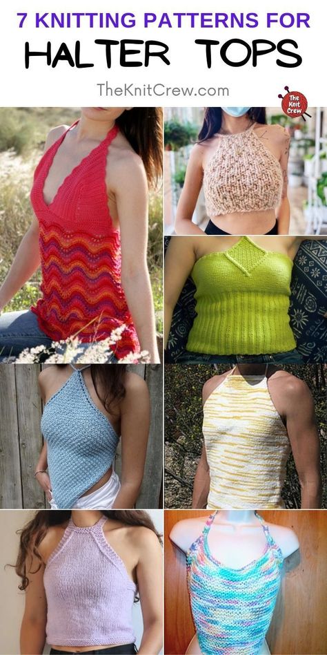 Halter Top Pattern Free, Knitted Tank Top Pattern Free, Halter Neck Pattern, Knitted Halter Top, Knit Tank Top Pattern, Crochet Halter Top Pattern, Halter Top Pattern, Summer Top Pattern, Crop Top Pattern