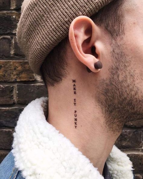 Script Tattoo Placement, Typographic Tattoo, Vertical Tattoo, Tattoo Font Styles, Tattoo Font For Men, Feather Tattoo Meaning, Side Neck Tattoo, One Line Tattoo, Back Of Arm Tattoo