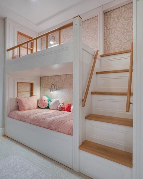 ROA Woodwork & Upholstery on Instagram: "Another view of this beautiful girls bedroom. Details make the difference, and at ROA we are specialists in fine finishes. Our team of master craftsmen makes each project stand out in quality. New project? Get in contact with us! Info@roawoodwork.com #RoaCustomWoodwork #bunkbeds #bunkbedsforkids #kidsroom #miamiwoodwork #customhomesflorida #luxuryhomes #luxurylifestyle #interiordesign #miamiinteriordesign #miami #miamibeach #miamidesign #downtowmia Kids Bedroom Bunkbeds Ideas, Beautiful Bunk Beds, Girl Bunk Bed Ideas, Girls Bunkbed Ideas, Girl Bunkbeds Room Ideas, Bedroom Ideas Bunkbeds, Bunkbed Girls Room Ideas, Girls Bedroom Ideas With Bunkbeds, Bunkbed Bedroom Ideas