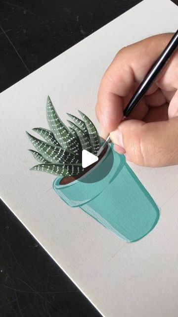 _mantasha_jamadar_ on Instagram: "Potted haworthia succulent plant tutorial............  Art by @philipboelter  #AcrylicSucculent #SucculentTutorial #PlantPainting #GreenThumbArt #EasyArtTutorial #SucculentLove #ArtisticPottery #CreativeGardening #PalettePerfection #ArtLearningJourney #ArtistsCommunity #1300FollowersArt #BotanicalArtistry #NatureInspiredArt  Drawing tutorial Aesthetic plant painting Natur beauty" Succulent Plant Drawing, Easy Succulent Painting, Succulent Art Painting, Succulent Drawing, Watercolor Potted Plants Tutorial, Painting Succulents Acrylic Easy, Simple Succulent Painting, Succulent Art Painting Acrylic, Paintings Of Succulents