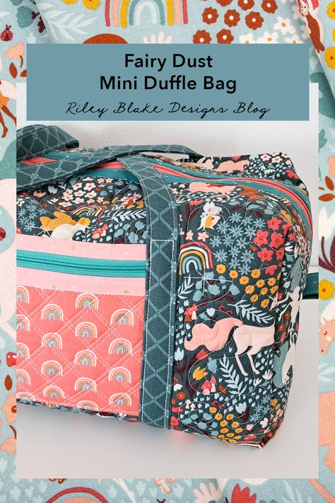 Sew a darling mini duffle bag with Center Street Quilts and Fairy Dust fabric! This is the perfect size for a soccer bag, dance bag, overnight bag, and more! Free Duffle Bag Patterns To Sew, Diy Quilted Duffle Bag, Easy Duffle Bag Pattern Free, Ballet Bag Diy, Dance Bag Pattern, Weekender Bag Sewing Pattern, How To Sew A Duffle Bag, Diy Weekend Bag, Quilted Duffle Bag Pattern Free