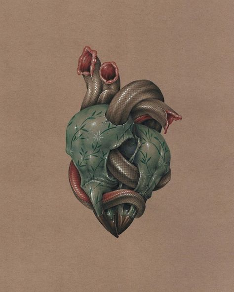 Heart Snake Heart, Snake Wrapped Around Heart, Snake Shedding Art, Snake Surrealism Art, Anatomically Correct Heart Painting, Abstract Anatomical Heart, Tato Maori, Avatar: The Last Airbender, Arte Peculiar