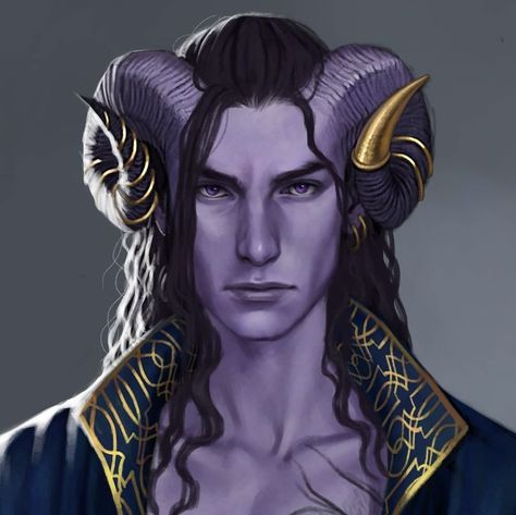 Purple Tiefling Male, Horns Ideas, Wild Magic Sorcerer, Tiefling Aesthetic, Purple Tiefling, Male Tiefling, Fantasy Ocs, Dnd Tiefling, Dnd Dm