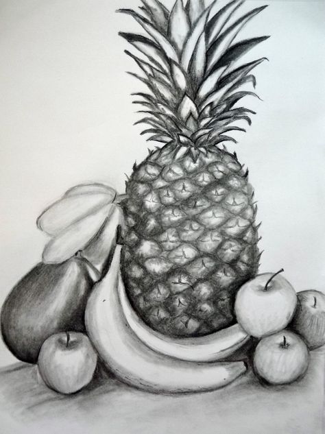 How To Draw a Still Life Composition Still Life And Nature Drawing, Still Life Drawing Fruit, Still Life Drawing Pencil Objects, Still Life Fruit Drawing, Fruit Shading, Object Sketching, Fruits Sketch, Draw Fruit, Still Life Pencil Shading