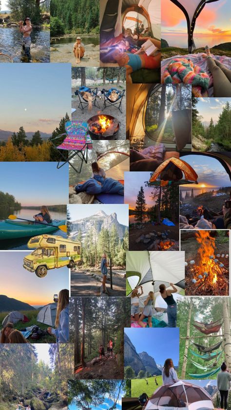 #camping Camping Collage, Aesthetic Challenge, Art Spread, Aesthetic Camping, Camping Aesthetic, Welcome Boards, Moodboard Aesthetic, Summer Camping, Granola Girl