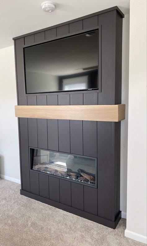 Tv Above Electric Fireplace, Diy Fireplace Wall, Bedroom Built In, Electric Fireplace Bedroom, Fireplace Bedroom, Fireplace Console, Basement Fireplace, Bedroom Tv Wall, Built In Electric Fireplace