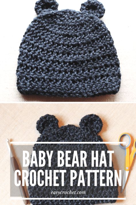 Bear Crochet Hat, Newborn Crochet Hat Pattern, Crochet Ripple Baby Blanket, Easy Crochet Baby Hat, Bear Hat Pattern, Crochet Baby Cap, Crochet Newborn Hat, Crochet Baby Hat Patterns, Easy Crochet Hat