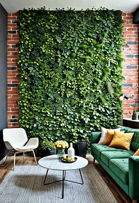 21 Brick Accent Walls Ideas for Your Home » HomeDecorFull Dark Green Brick Wall, Concrete Wall Covering, Green Brick Wall, Accent Walls Ideas, Brick Living Room, Brick Accent Walls, Walls Ideas, Concrete Wall, Unique Wall Art