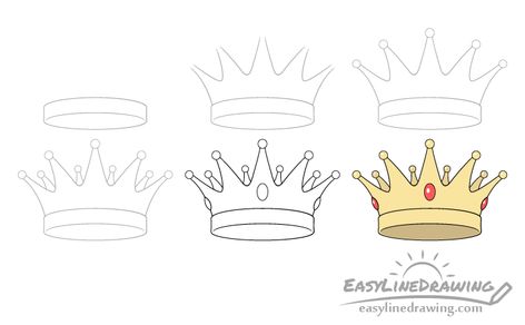 How to Draw a Crown Step by Step - EasyLineDrawing How To Draw A Crown Step By Step, How To Draw A Crown, Crown Outline, Make A Crown, Drawing Steps, Crown Drawing, Back Drawing, Easy Drawing Steps, Diamond Drawing