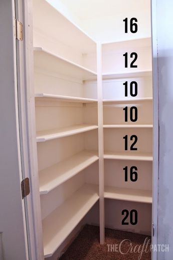 How to Build Strong Pantry Shelves. Tips for how far apart to space the shelves too. Skjulte Rum, Pantry Layout, House Pantry, Pantry Laundry, Pantry Room, Pantry Remodel, Pantry Makeover, Kabinet Dapur, Pantry Shelving