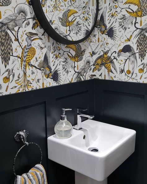 Emma Shipley Wallpaper, Cloakroom Toilet Downstairs Loo, Cloakroom Wallpaper, Wallpaper Toilet, Add Wallpaper, Elephant Towel, Emma Shipley, Magic Monday, Small Downstairs Toilet