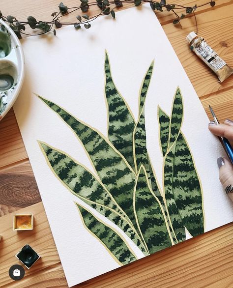 Snake Plant Wall, Easy Painting For Beginners, Plant Wall Art, Painting For Beginners, Gouache Art, Plant Painting, Small Canvas Art, Watercolor Art Lessons, Arte Inspo