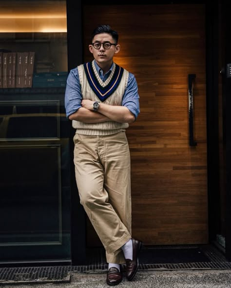 Japanese Preppy Fashion, Japanese Ivy Style, Ivy League Style Men, Preppy Outfits Men, Japanese Preppy, Japanese Americana, Americana Outfits, Ivy Fashion, Japanese Mens Fashion