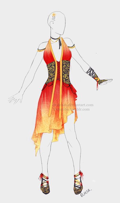 Outfit adopt: Fire dress - Closed by Sellenin on DeviantArt Phoenix Character, Female Costumes, Draw Clothes, Fire Outfits, Art Outfits, Dress Sketches, Anime Dress, Fashion Design Drawings, Drawing Clothes