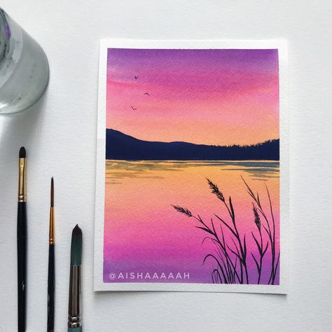 Easy sunset watercolor tutorial Sunset Watercolor Painting, Polaroid Painting, Tiny Canvas, Watercolor Painting For Beginners, Sunset Watercolor, Paint Inspo, Canvas For Beginners, Watercolor Paintings For Beginners, Art Sunset