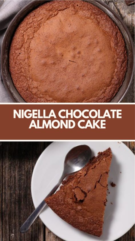 Nigella’s Chocolate Almond Cake is made with eggs, butter, sugar, chocolate, and ground almonds creating a luxurious chocolaty dessert that’s ready in an hour! Chocolate And Almond Cake, Nigella Lawson Recipes Desserts, Nigella Lawson Chocolate Cake, Recipes Using Almond Milk, Chocolate Almond Cake Recipe, Mat Inspiration, Nigella Lawson Recipes, Chocolate Almond Cake, Food Dolls