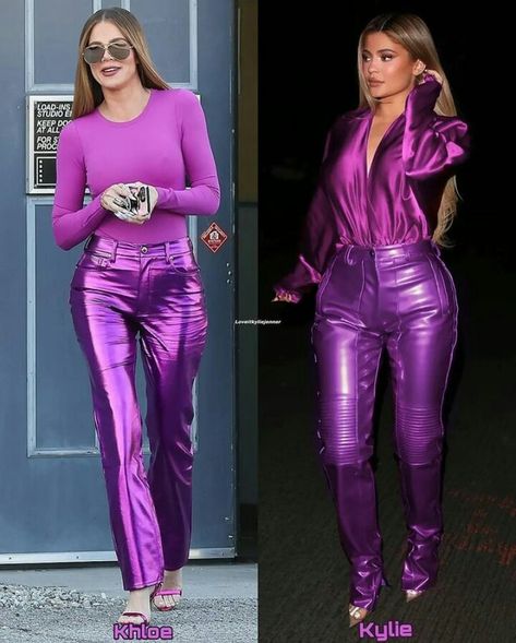 Purple Metallic Pants Outfit, Iridescent Pants Outfit, Pink Metallic Pants Outfit, Shiny Pants Outfit, Metallic Pants Outfit, Pink Jeans Outfit, Western Formal Wear, Metallic Outfit, Leather Leggings Fashion