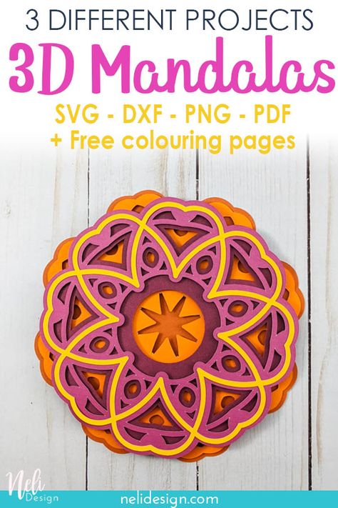 Mandala Card, Svg Projects, Diy Silhouette, Layered Mandala, Doodle Borders, Projets Cricut, Layered Art, 3d Svg, Diy Pins