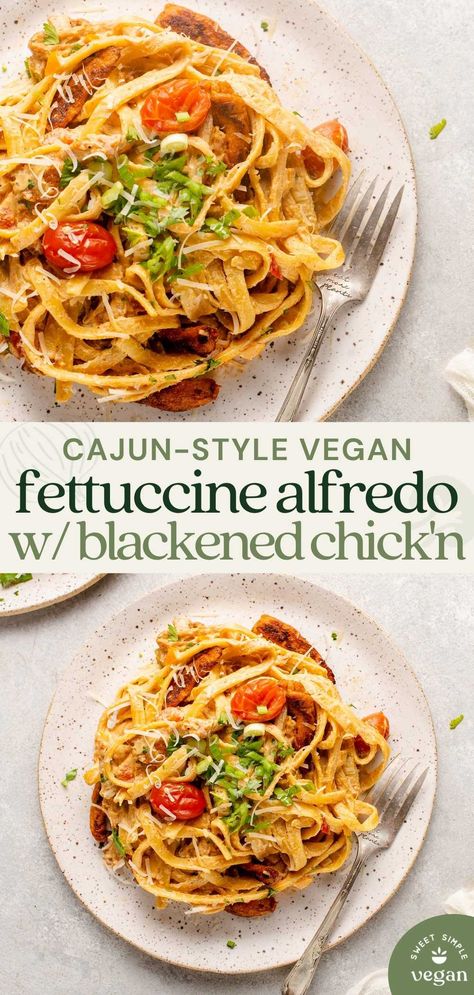 Learn how to make this Cajun-Style Fettuccine Alfredo with Blackened Vegan Chicken from Ashley Hankin's of Eat Figs Not Pigs new cookbook Make it Vegan. This recipe is not only simple to make it's so dang delicious! #vegan #makeitvegan #veganrecipe #alfredo #lunch #entree #pasta Athlete Recipes, Vegan Fettuccine Alfredo, Vegan Athlete, Vegan Cajun, Pastas Recipes, Cajun Pasta, Vegan Chicken, Eating Better, Vegan Pasta Recipes