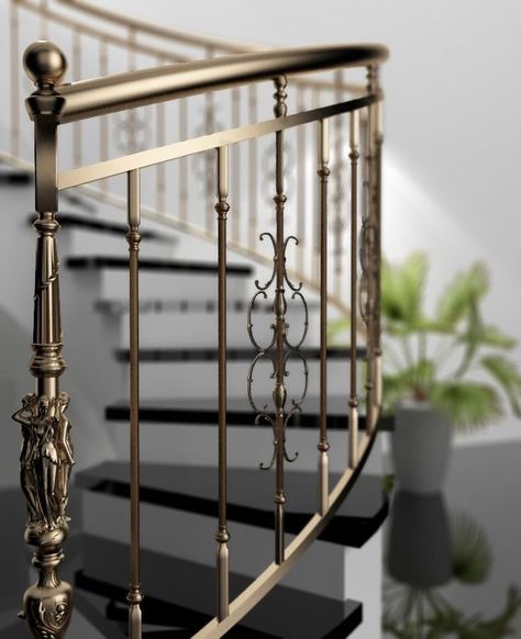 Stairs Handle, Luxury Stairs, Interior Stair Railing, Wrought Iron Stair Railing, Luxury Staircase, Circular Stairs, Wrought Iron Staircase, Staircase Design Modern, Staircase Railing