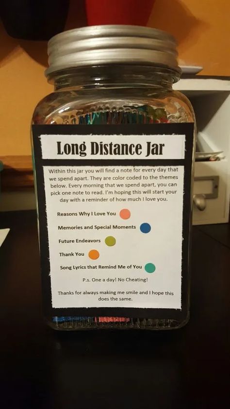 Things To Get Your Long Distance Boyfriend, Memory Gift For Boyfriend, Things To Give Your Boyfriend Long Distance, Bday Gift For Long Distance Boyfriend, Boyfriend Christmas Gift Ideas Long Distance, Couple Ideas Long Distance, Long Distance Jar Boyfriends, Relationship Jar Ideas, Gifts For Your Long Distance Best Friend