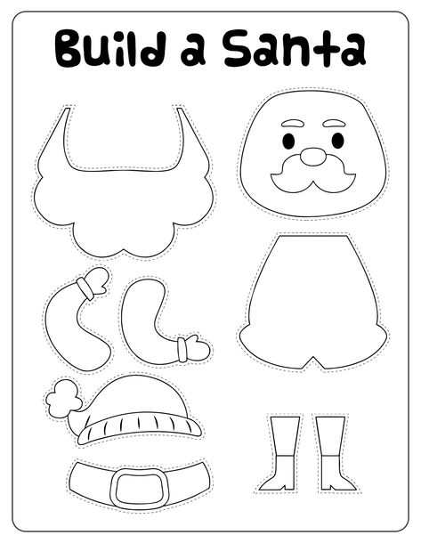 Christmas Build-a-Santa Craft Printable Build Santa Printable, Build A Santa Template, Build A Santa Free Printable, Christmas Crafts For Kids Printable, Build A Santa Printable, Printable Christmas Crafts For Kids, Printable Nightmare Before Christmas, Thanksgiving Worksheets Preschool, Build A Santa