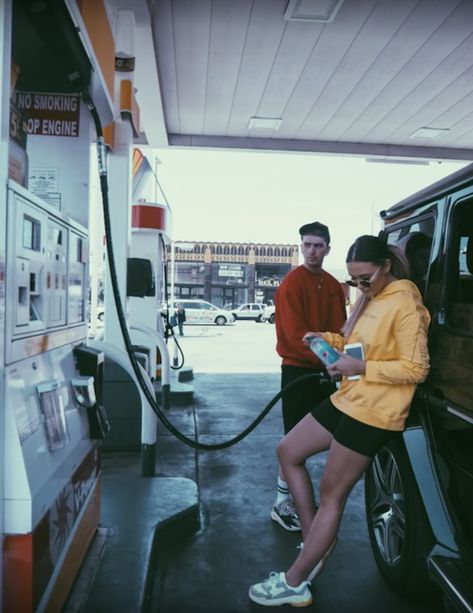 Gas Station Aesthetic Couple, Petrol Station Photography, Gas Station Photo Ideas, Gas Station Photoshoot Couple, Petrol Station Photoshoot, Gas Station Shoot, Gasstation Photoshoot, Gas Pump Photoshoot, Aesthetic Gas Station Pics