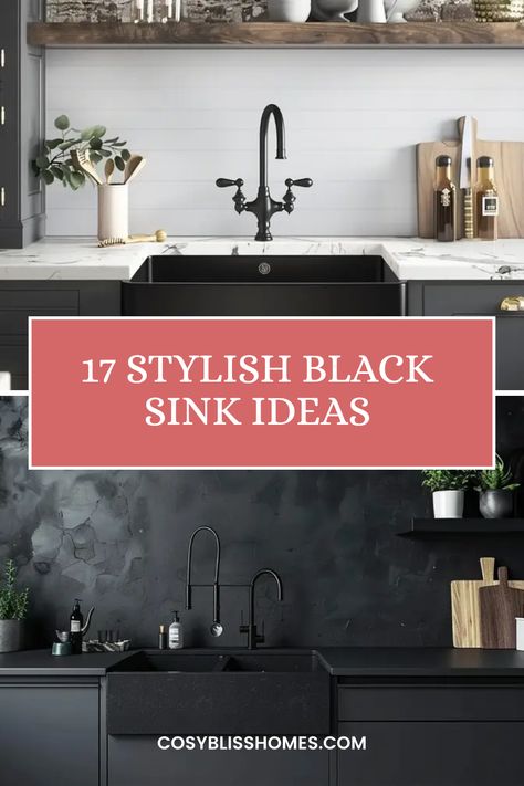 Searching for striking black kitchen sinks to jazz up your space? Look no further! These 17 eye-catching sink designs range from glossy finishes to matte options, amazing farmhouse looks to sleek modern vibes. So whether you want to make a statement or achieve that perfect monochromatic style, we've got something for everyone. Give your kitchen the transformation it deserves with these fabulous sink ideas and delight in the beauty they bring. Let your creativity shine with a gorgeous black sink today! Black Kitchen Sinks And Faucets, Kitchens With Black Faucets, Black Stainless Steel Kitchen Sink, Black Kitchen Sinks, Black Farmhouse Sink, Apartment Ideas Living Room, Black Faucets, Kitchen Sink Ideas, Black Stainless Steel Kitchen