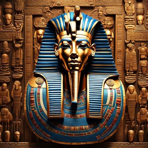 Ornate mask of Tutankhamun in an ancient Egyptian tomb with painted heiroglyphics and scenes from Book of the Dead drawn and painted onto th... - AI Generated Artwork - NightCafe Creator Mask Of Tutankhamun, Egyptian Tomb, Ancient Egyptian Tombs, Book Of The Dead, Tutankhamun, Art Generator, Free Fun, Ancient Egyptian, Silver Roses