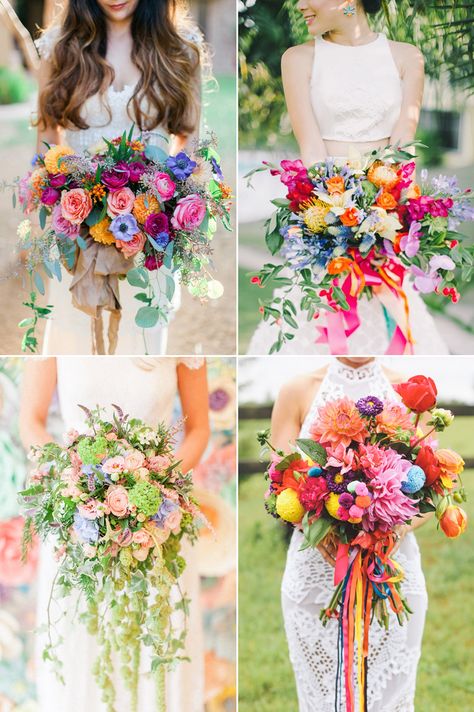 Rainbow Wedding Theme, Rainbow Bouquet, Colorful Wedding Bouquet, Boda Mexicana, Rainbow Wedding, Bright Wedding, Cascade Bouquet, Pastel Wedding, Wildflower Wedding