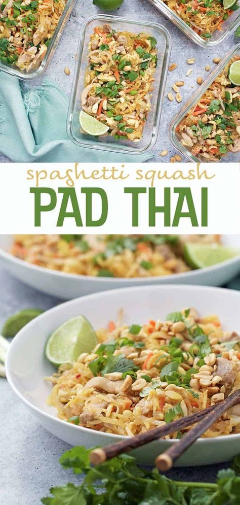 Spaghetti Squash Pad Thai, Crab Spaghetti, Meal Prep Lunches, Spaghetti Squash Noodles, Pad Thai Recipe, Spaghetti Squash Recipes, Grain Free Recipes, Lunch Meal Prep, Squash Recipes