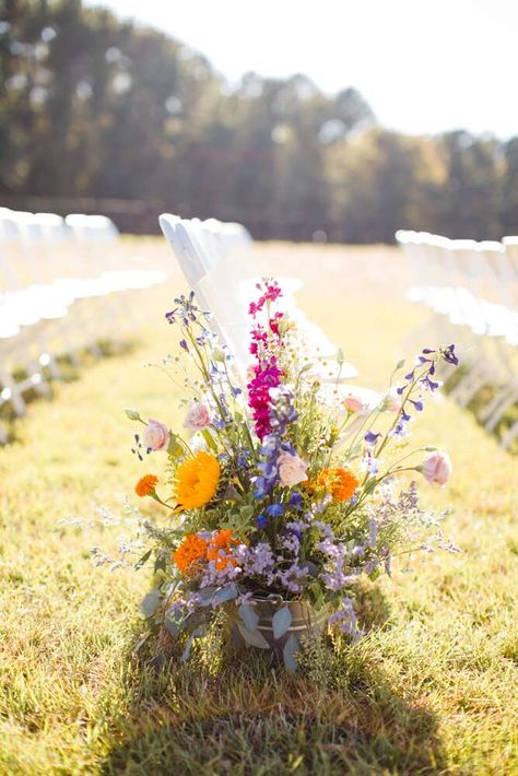 Aisle Arrangements, Wildflower Centerpieces, Wildflower Wedding Theme, Wedding Isles, Aisle Flowers, Wedding Arbour, May Weddings, Wildflower Bouquet, Wildflower Wedding