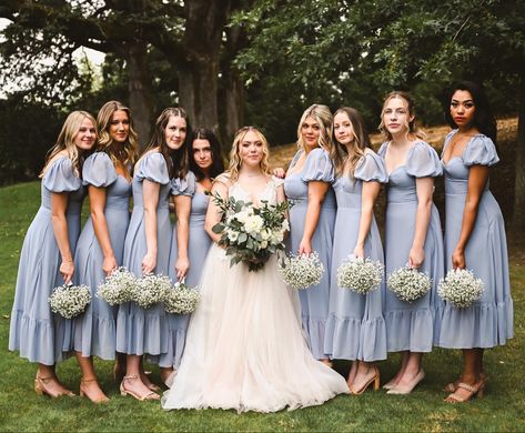 Bridesmaid Tea Length Dresses, Midi Blue Bridesmaid Dress, T Length Bridesmaid Dresses, Dusty Blue Silk Bridesmaid Dresses, Ankle Length Bridesmaid Dresses, Cinderella Bridesmaid Dresses, Cornflower Bridesmaid Dresses, Tea Party Bridesmaid Dresses, Light Dusty Blue Bridesmaid Dresses