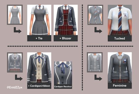 Images - [EnidZZyx] Diverse uniform... - Create a Sim - The Sims 4 - CurseForge Sims 4 School, School Blazer, School Cardigan, High School Uniform, Kids Uniforms, High School Years, Shirt Tucked In, School Dresses, School Uniforms