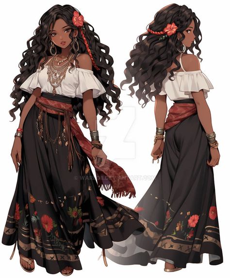 Female Dress Drawing, Spanish Character Design, Romani Character Design, Royalty Fantasy Art, Pirate Outfit Female Drawing, Midevil Outfits Female, Black Pirate Woman, Pirate Outfit Drawing, Female Pirate Outfit