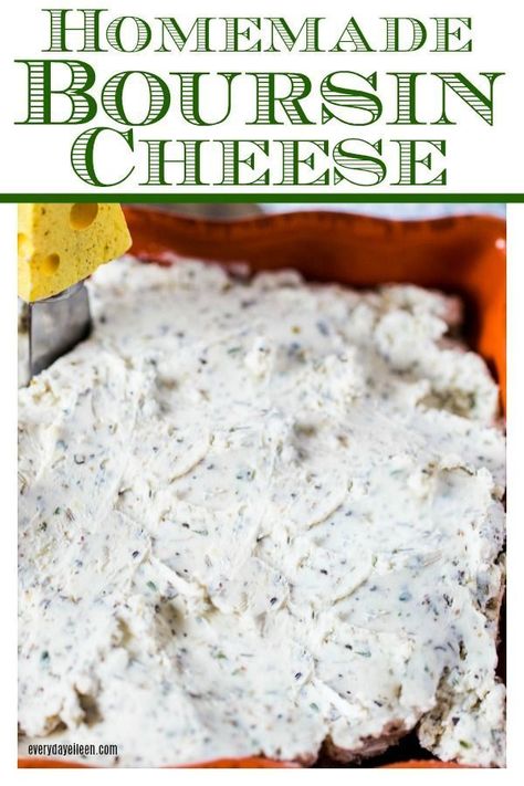 Homemade Boursin Cheese, a delicious homemade version of the pricey store made Boursin cheese, affordable and so full of flavor from fresh garlic and herbs. #boursincheese #homemadecheese #creamcheesespread #everydayeileen via @everydayeileen Boursin Cheese Recipe, Homemade Boursin Cheese Recipe, Homemade Boursin Cheese, Homemade Boursin, Boursin Cheese Recipes, Cheese Recipes Homemade, Cheese Making Recipes, Starter Recipes, Boursin Cheese