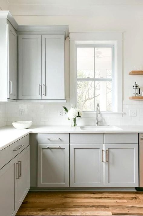 Farmhouse Kitchen Remodel, White Kitchen Remodeling, New Kitchen Cabinets, Kitchen Cabinets Makeover, Classic Kitchen, Grey Kitchen Cabinets, Transitional Kitchen, Grey Kitchen, Kitchen Paint