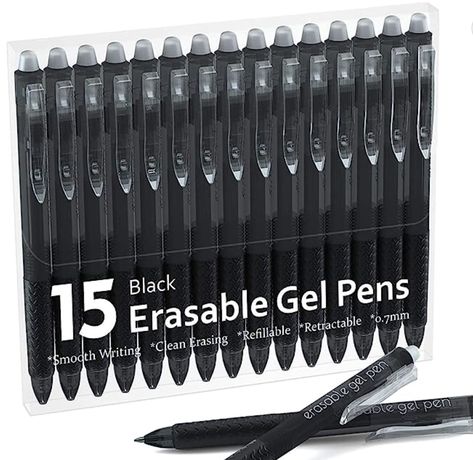 【Erasable and Retractable】: Each gel pen is fitted with eraser at the top end and retractable by pressing the side clip down .They write like gel pens and erase like pencils(Please erase after the ink has dried completely),you can use them smoothly without worrying about any mistakes ,just erase errors out with the rubber at the top of pen ,no residue and no damaging documents! 【QUANTITY】: Lineon 15 Pack Black Erasable Gel Pens Writing Planner, Erasable Gel Pens, Invisible Ink, Gel Pens Set, Crossword Puzzles, Gel Ink Pens, Best Pens, Make Mistakes, Ink Toner