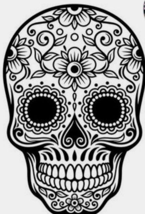 Sugar Skull Stencil, Tattoo Black And Grey, Skull Stencil, Grey Design, Tattoo Black, Gray Design, Skull Ring, Black And Grey Tattoos, Dia De Muertos