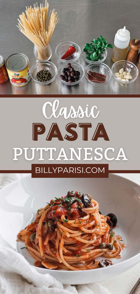 Pasta With Anchovies And Tomatoes, Italian Anchovy Recipes, Pasta With Anchovies And Capers, Seafood Puttanesca Recipe, Puttenesca Recipes Pasta Dishes, Shrimp Puttanesca Recipe, Anchovy Pasta Recipes, Puttanesca Sauce Traditional, Bobby Flay Anchovy Pasta