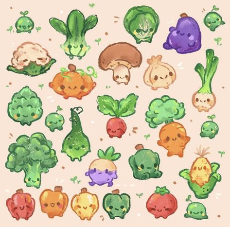 Cute Vegetables, Foodie Art, Nice Food, Cute Food Drawings, Cute Food Art, Cute Doodles Drawings, Cute Kawaii Drawings, Random Art, Kawaii Animals