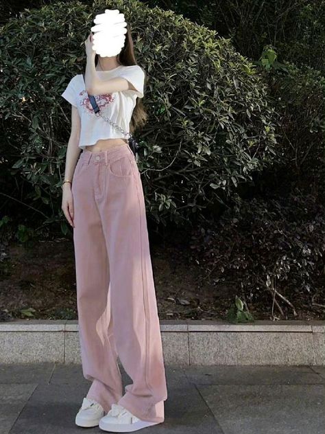 Coquette Ropa, Hk Outfit, Pink Pants Outfit, Soft Coquette, Light Pink Jeans, Korean Outfit Street Styles, Korean Fashion Summer, Korean Casual Outfits, Korean Casual