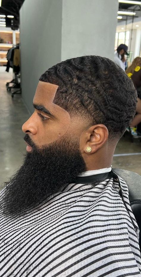 Black Man Haircut Taper Low Fade, Low Taper With Beard, Waves With Beard, Front Taper Haircut Black Men, Low Fade Haircut Mens Black Waves, Waves Fade Black Men, 360 Waves With Beard, Jawline Men, Tapered Beard