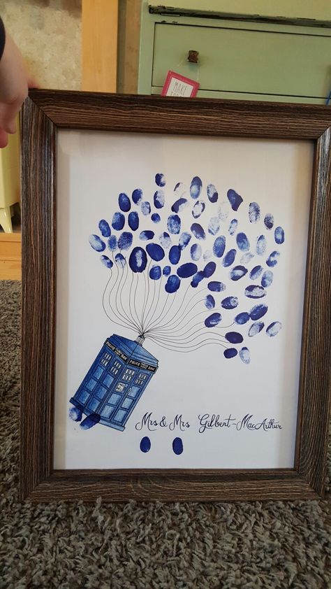 Doctor who tardis fingerprint balloon guest book Dr Who Themed Wedding, Doctor Who Party Decorations, Doctor Who Wedding Ideas, Dr Who Wedding Ideas, Doctor Who Themed Wedding, Doctor Who Wedding Theme, Wedding Guest Book Fingerprint, Wedding Flower Arrangements Pink, Guest Book Fingerprint